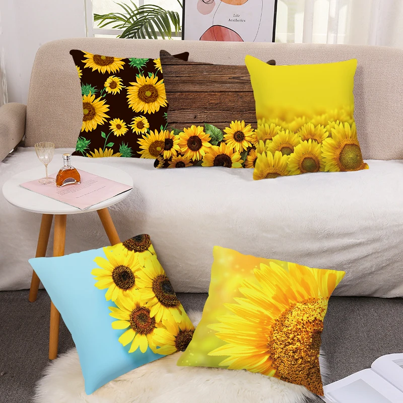 

Flowers Printing Pillows Decor Home Decorative Pillows Car Sofa Cushion Cover Bed Pillowcase Sunflower 45*45 CM