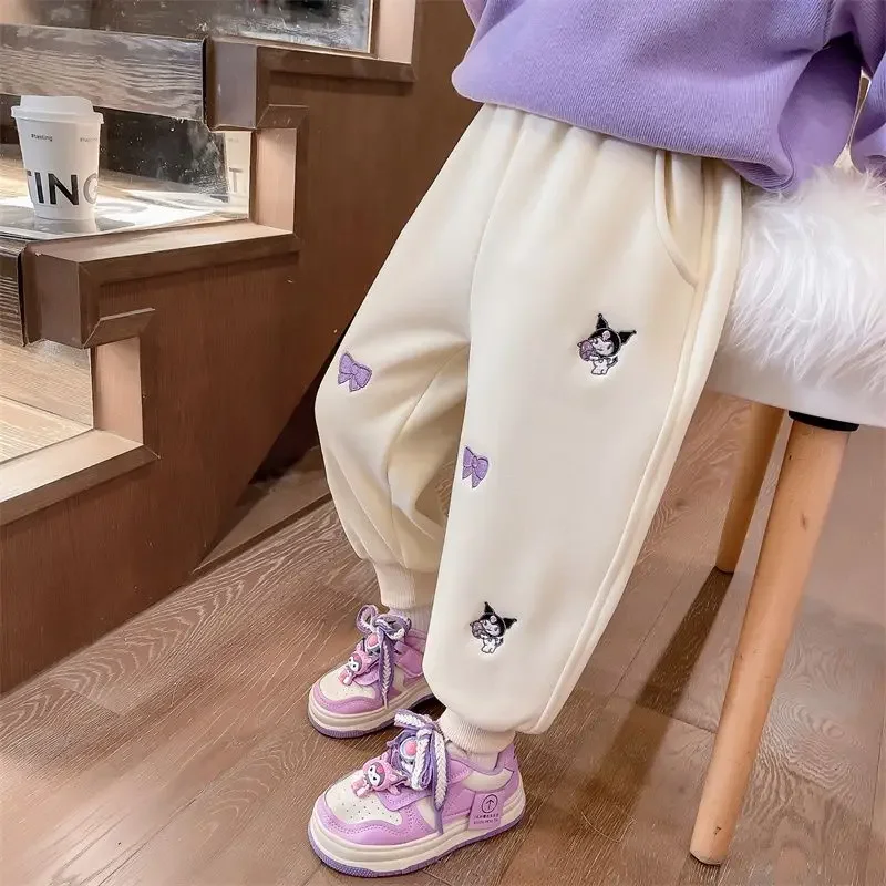 Милые бархатные брюки Sanrio kawaii Kuromi с вышивкой для девочек на осень и зиму модные