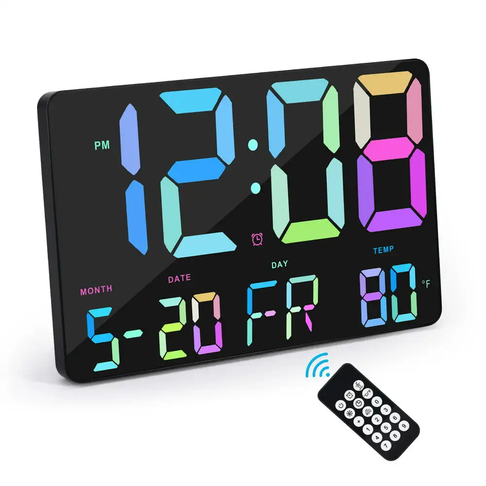 

Цифровые настенные часы с большим дисплеем, цифровой будильник 11,4 дюйма с беспроводным дистанционным управлением, регулируемая яркость с датой