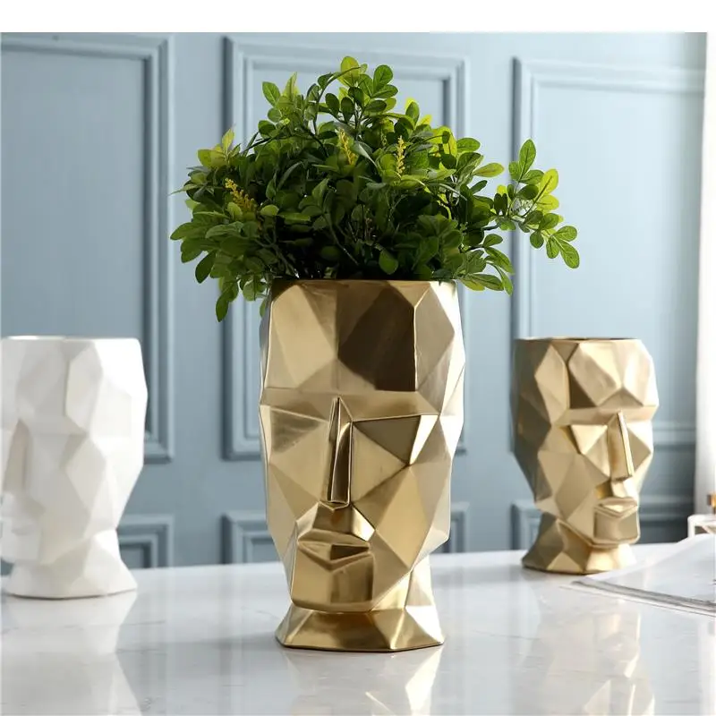 Скандинавская керамическая ваза абстрактные золотистые вазы с геометрическим
