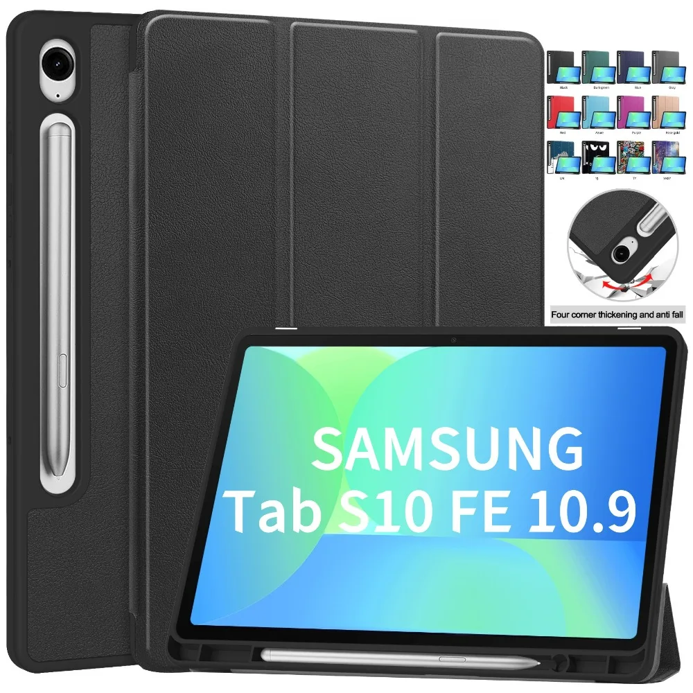 Фото Чехол-подставка для Samsung Tab S10 FE 10,9 дюйма, чехол-подставка для Funda Galaxy Tab S10 FE, чехол 2025 SM-X520 X526B, держатель для карандашей Funda №1