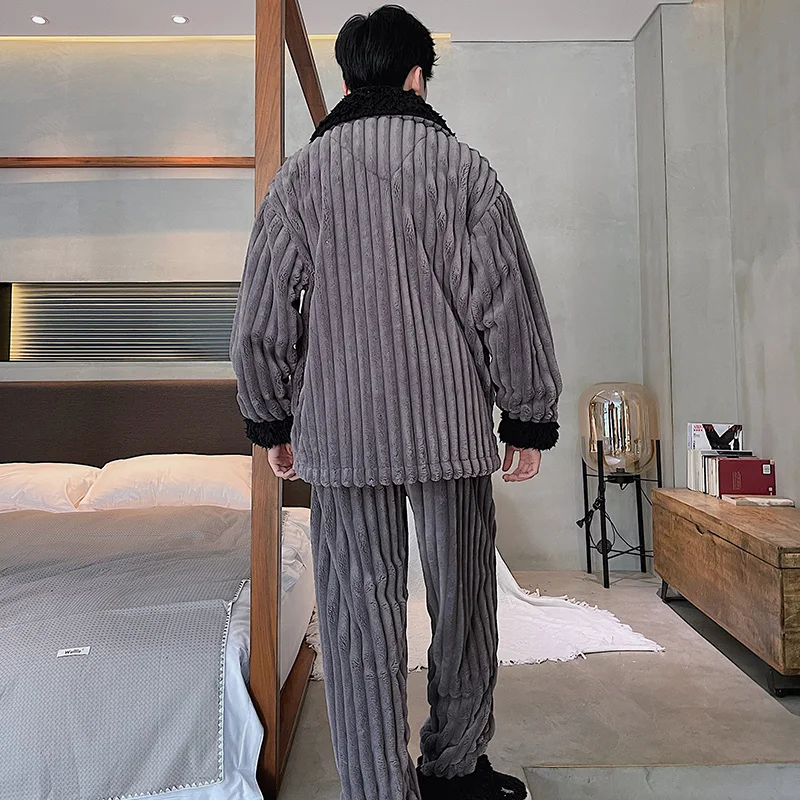 QUHENG Autumn Men's Pajamas Winter Flannel Sleepwear Pajama Sets Long Sleeve Home Wear  Sleepwear Clothes Lovers Pyjamas Suit
