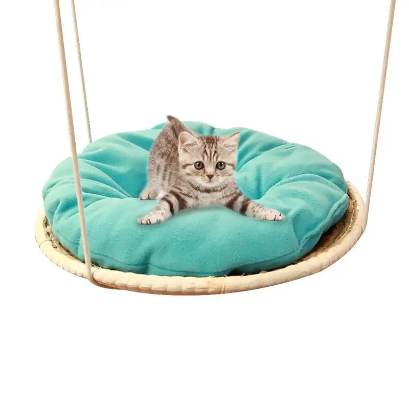 

Cat Hammock Hanging Cat Swing Nest Straw Woven With Sleeping Cushion Detachable Cozy Cat Cushion Climbing Bed For Cat Lover