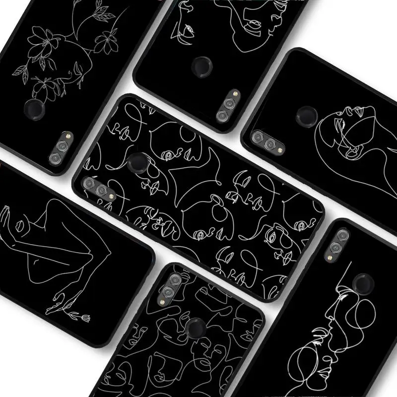 

Abstract Line Women Face Phone Case for Redmi 8 9 9A for Samsung J5 J6 Note9 for Huawei NOVA3E Mate20lite cover