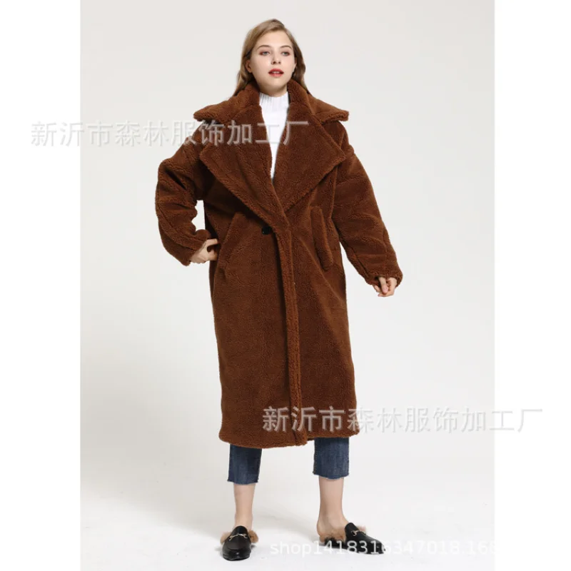 Autumn and Winter Women's Coat Lengthened Warm Suit Collar Coat Faux Fur Women