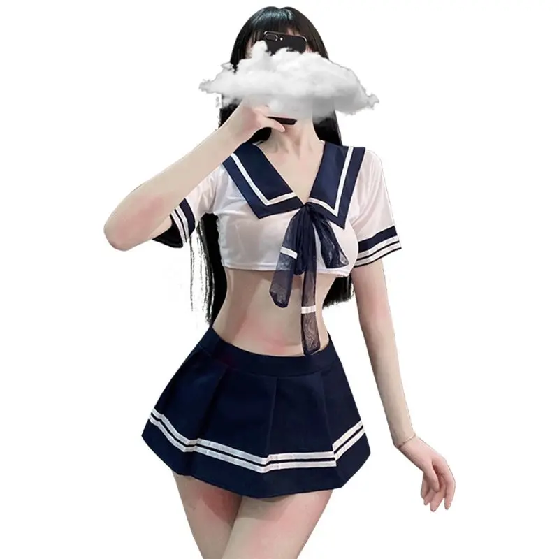 

Sexy Cosplay School Girl Lingerie Uniform Crop Top Skater Skirt Sailor Nightwear