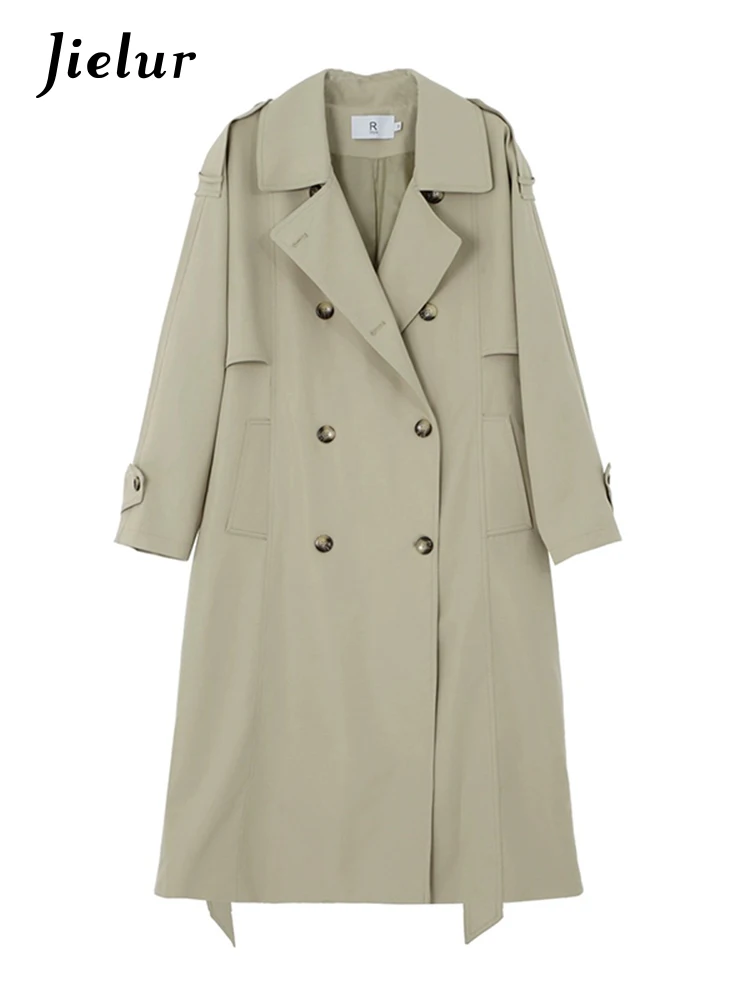 Jielur Простой Тренч в французском винтажном стиле с поясом Модный женский офисный