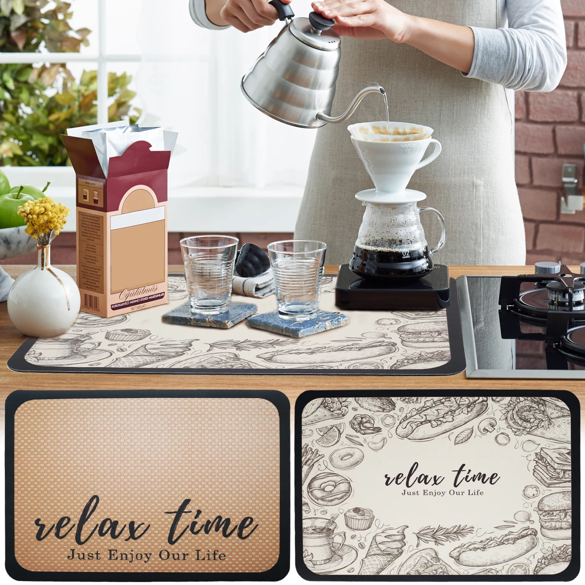 

L Coffee Mat Hide Stain Absorbent Rubber Backed Coffee Bar Mat for Countertops Coffee Bar Decor Quick Drying Pad Coffee Maker