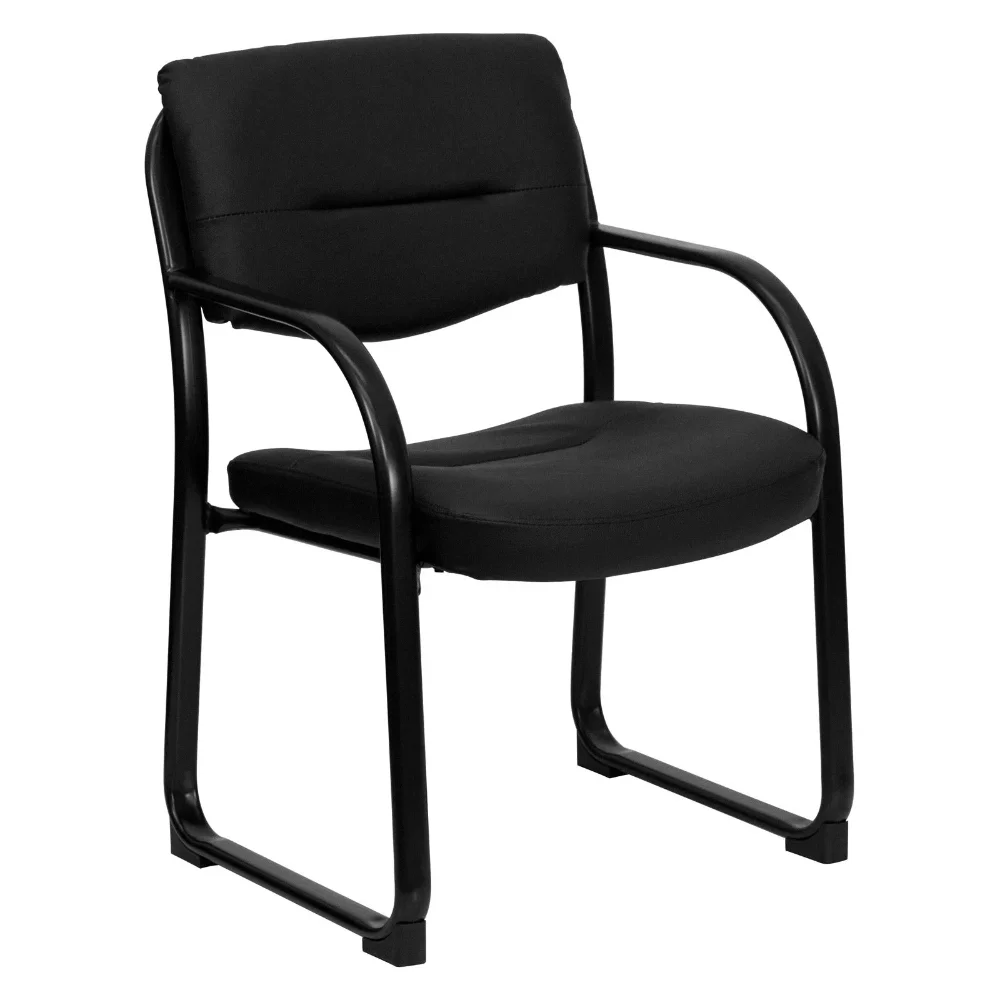 

(Set of 9) Black Leather Executive Side Chair with Sled Base