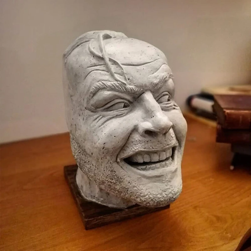 

XX9B Here's Johnny Sculpture of The Shining Resin Desktop Ornament Bookend Library Funny-face Book Shelf Statue Figurine Home