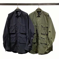 japanese fashion loose multi pocket military style jacket coat cityboy men and women long sleeved military green black shirt
