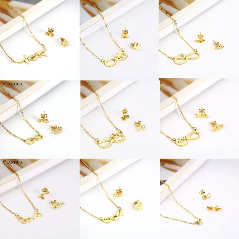 Simplicity Necklace Small Earring Set Endless Geometric Stainless Steel Jewelry For Woman fashion Jewelry Accessories