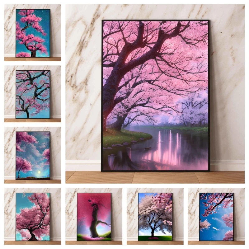 

Japanese Classic Anime Cherry Tree at Lake Nature Cuadros Best Gift Friends Gifts Hanging Wall Art Home Kid Action Figures