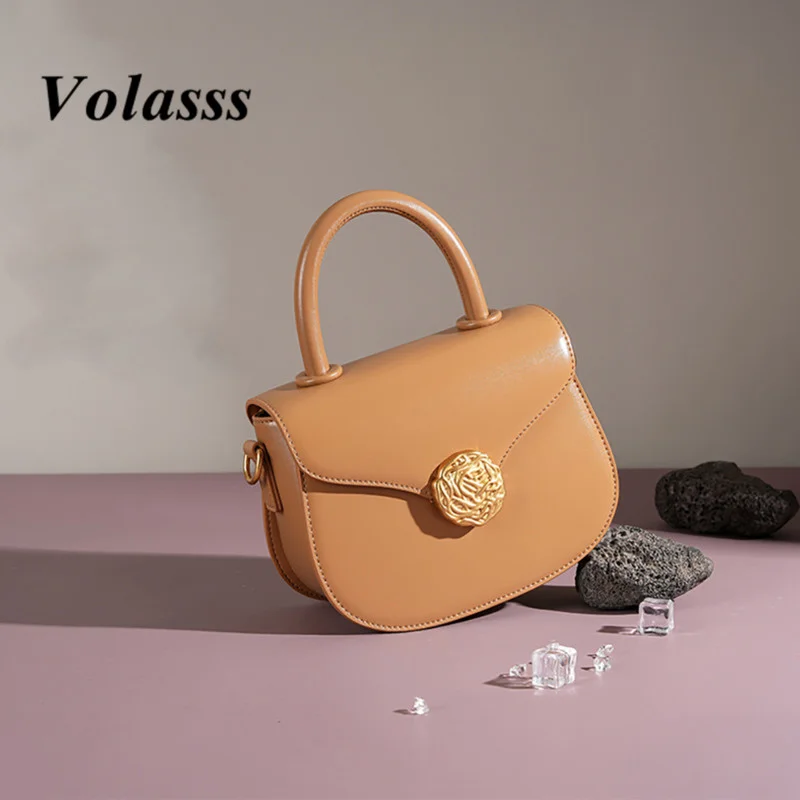 

VOLASSS New Women Cowhide Shoulder Bag Small Luxury Genuine Leather Saddle Handbag Female Fashion Designer Crossbody Bags Ladies