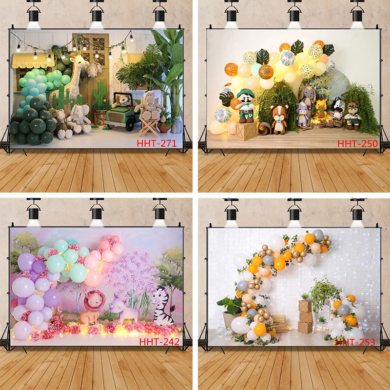 

Newborn Baby Birthday Background First Birthday Party Balloon Flower Portrait Backdrop Photography Photo Studio 32928 HHT-07