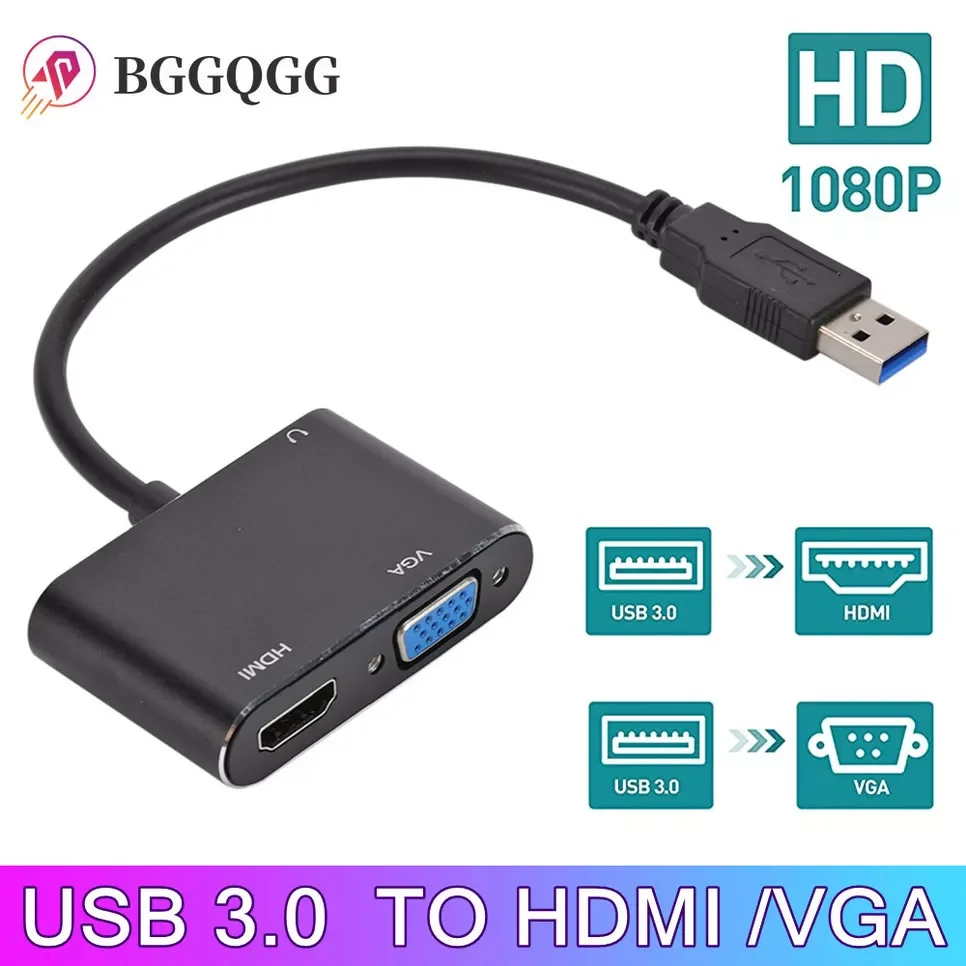 

NEW USB 3.0 To HDMI VGA Adapter Multi-Display Adapter 2 In1 USB to HDMI Converter Audio Video Cable For Computer HDTV Box
