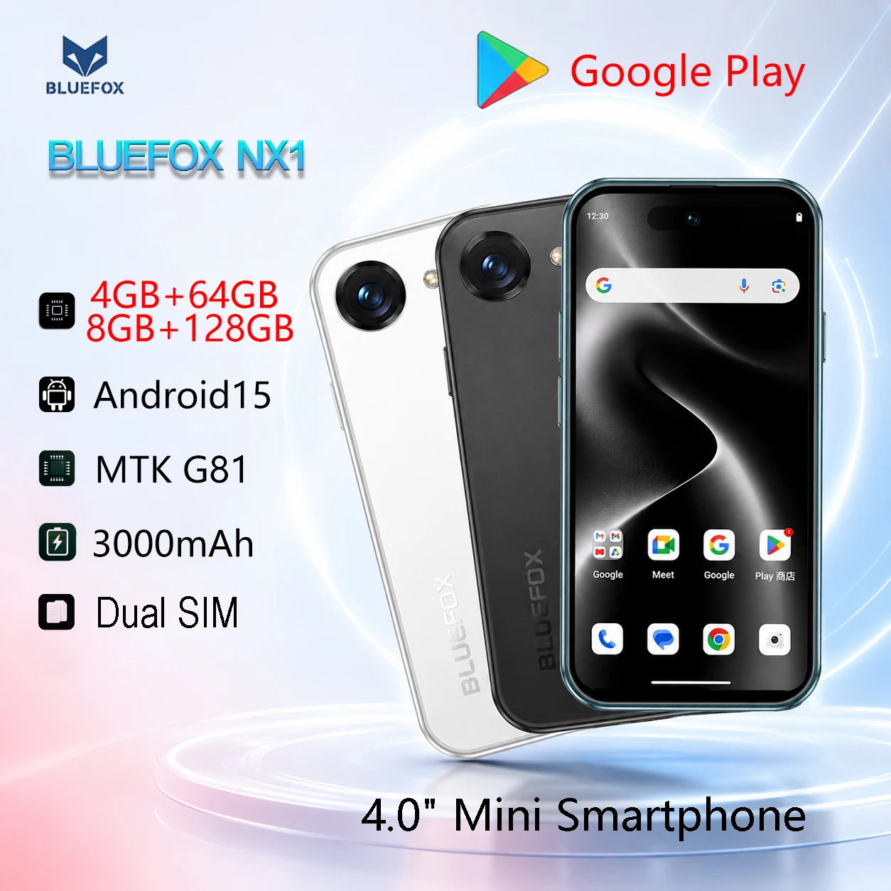 Фото Мини-смартфон BLUEFOX NX1 4.0 дюйма, Android 15, 4 ГБ ОЗУ, 64 ГБ/8 ГБ 128 ГБ ПЗУ, 4G LTE, две SIM-карты, компактный сенсорный мобильный телефон №1