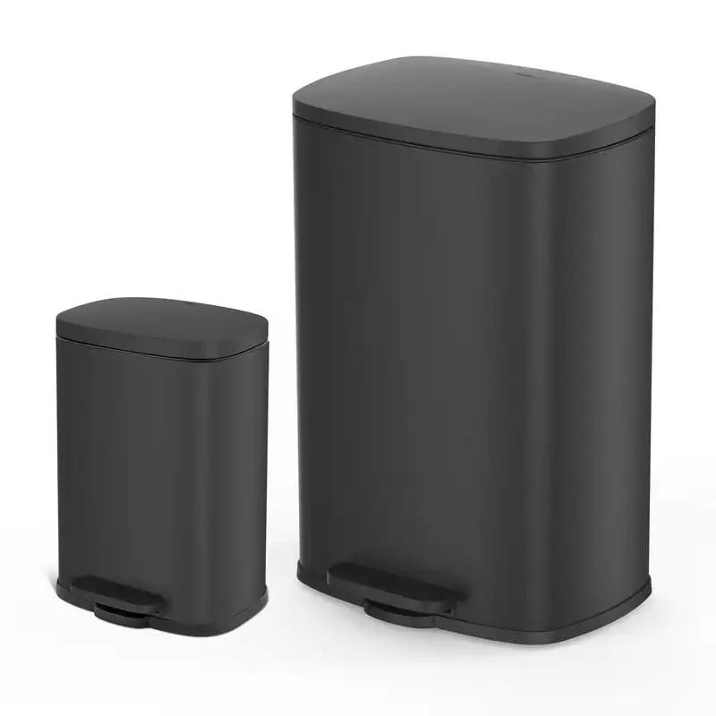 

Gallon and 3.2 Gallon Trash Can Combo, Rectangular Shape Step Can Combo - Matte Black