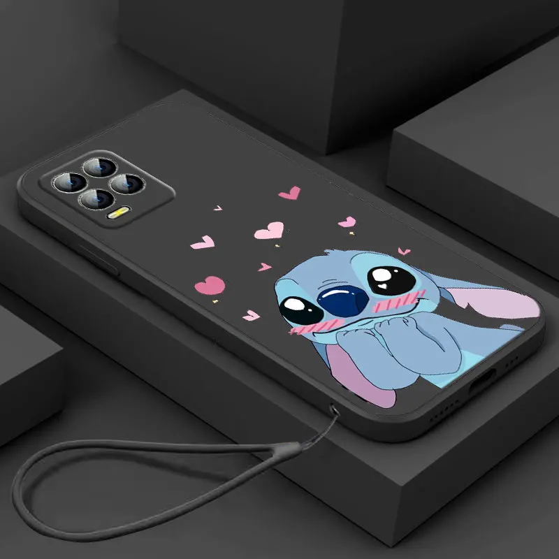 

Disney Cartoon Lilo & Stitch Phone Case For Realme Q3S GT 2 S7 ST S2 C25Y C21Y C11 C17 Narzo 50A 50i 30 20 Liquid Rope Silicone