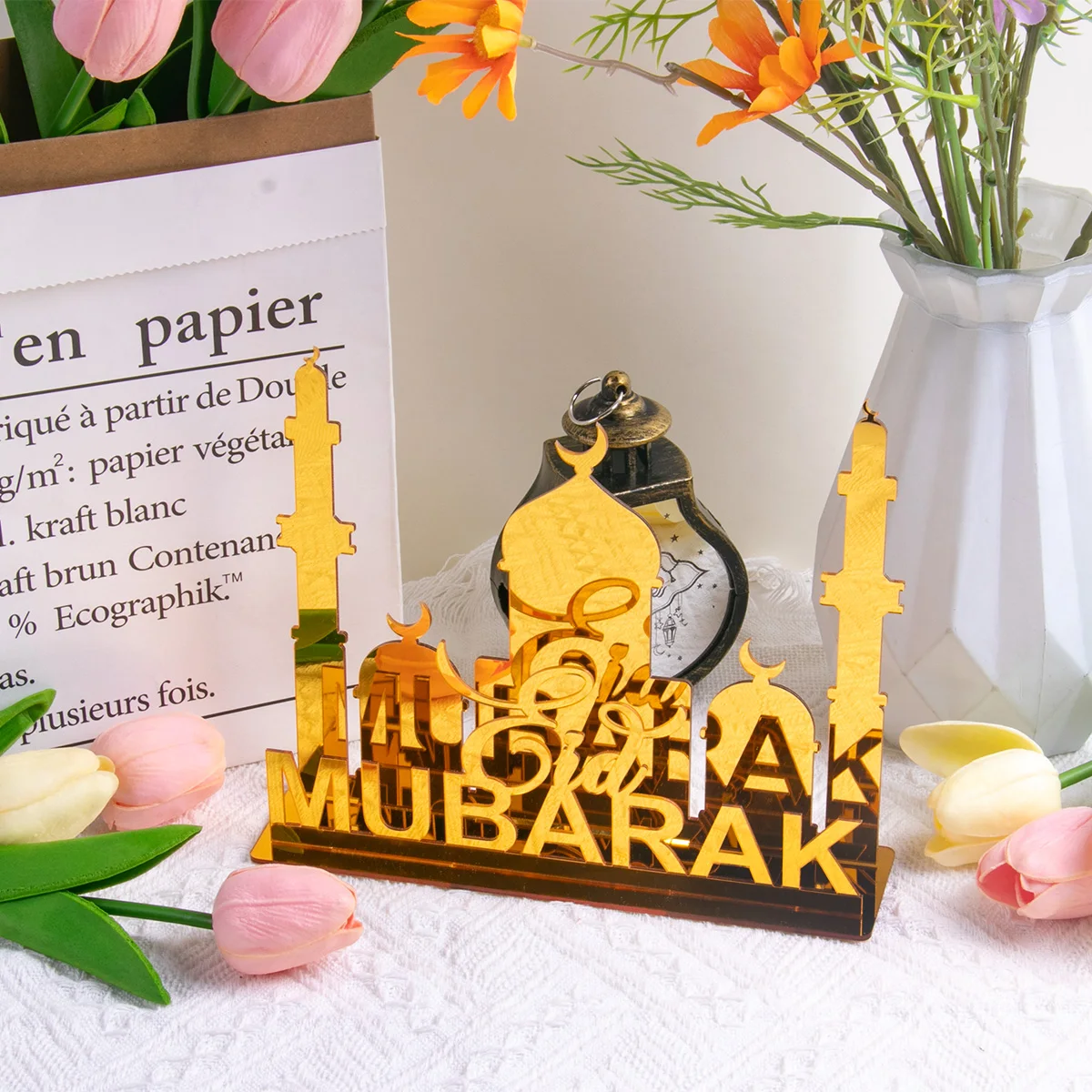Декорирование на тему ИД Мубарак Золотая Звезда Луна Рамадан кареем украшение