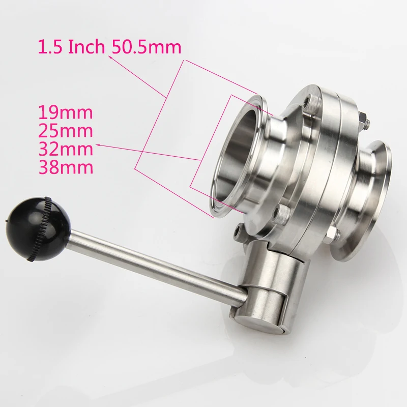 

1pc SS304 Stainless Steel Sanitary 1.5" heavy Tri Clamp Butterfly Valve Homebrew Bee 19mm 25mm 32mm 38mm
