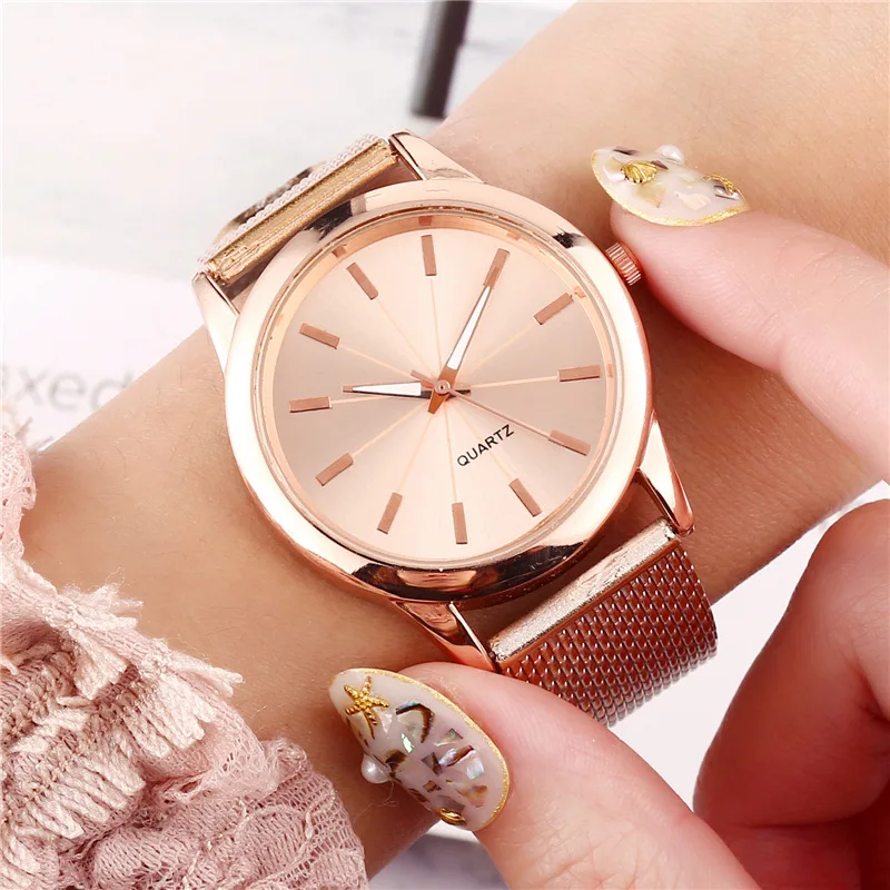 Роскошные женские часы в комплекте, элегантные женские наручные часы смагнитным сетчатым браслетом, женские часы с розовым браслетом, женскиечасы