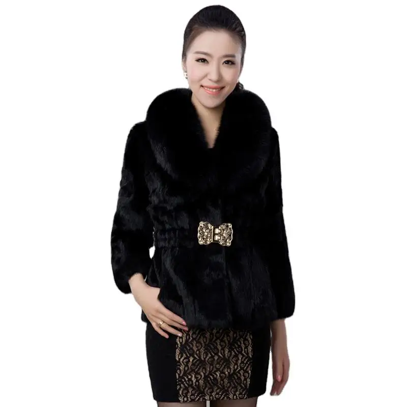 2022 New Women Winter Ladies Artificial Rabbit Fur Coat Warm Fur Collar Short Jacket Women's Parka