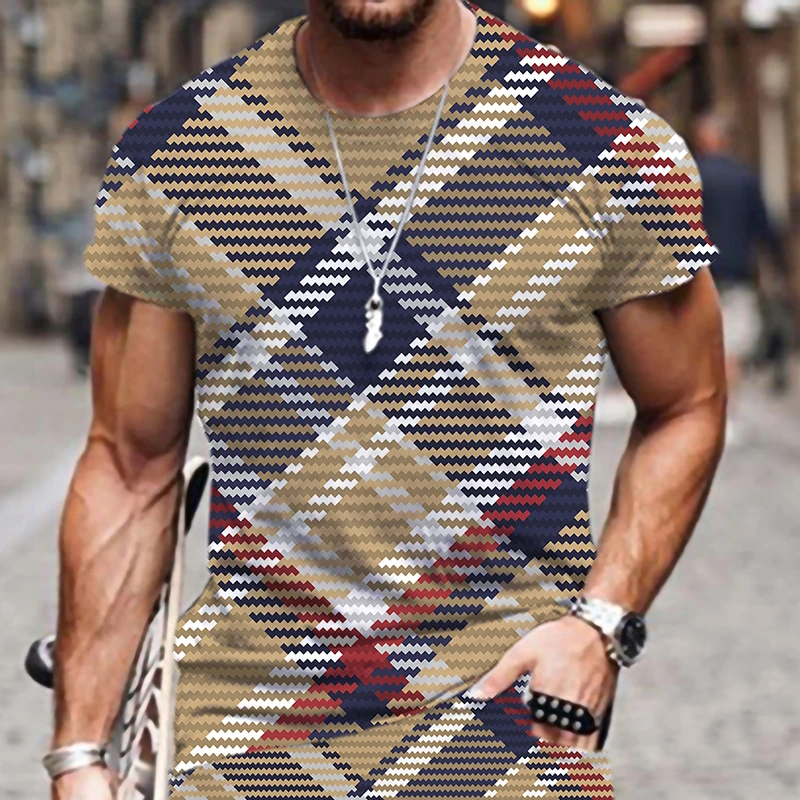 

Футболка мужская в клетку, с 3D-принтом, круглым вырезом