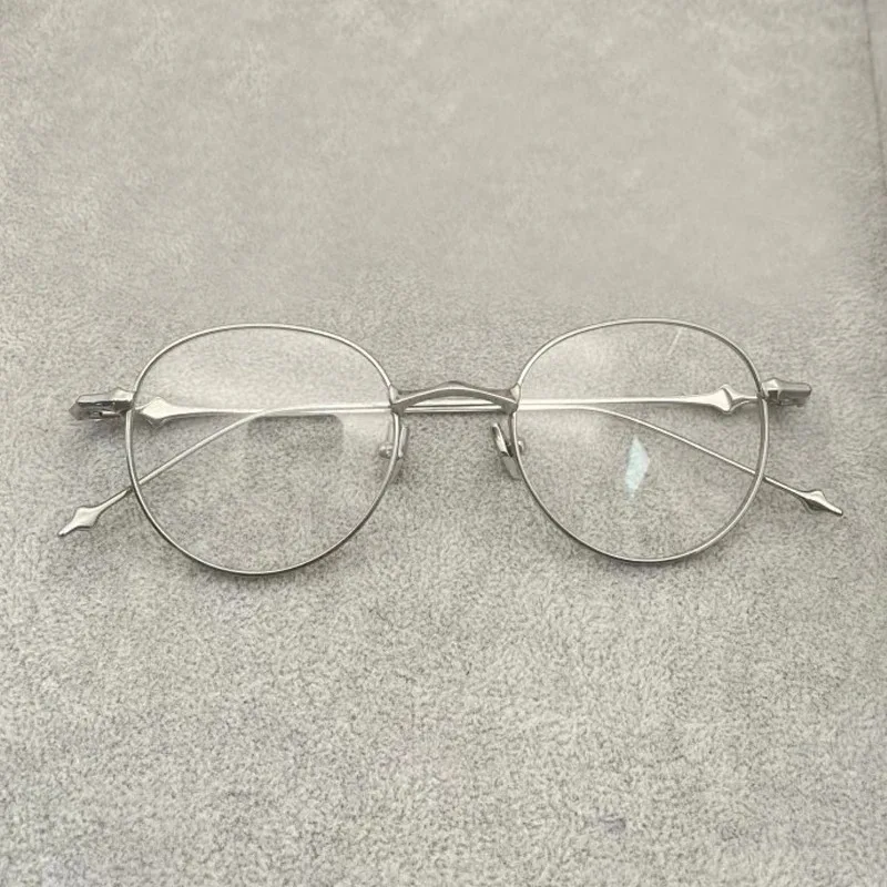 Круглая оправа для очков из чистого титана женские серебряные ретро синие очки