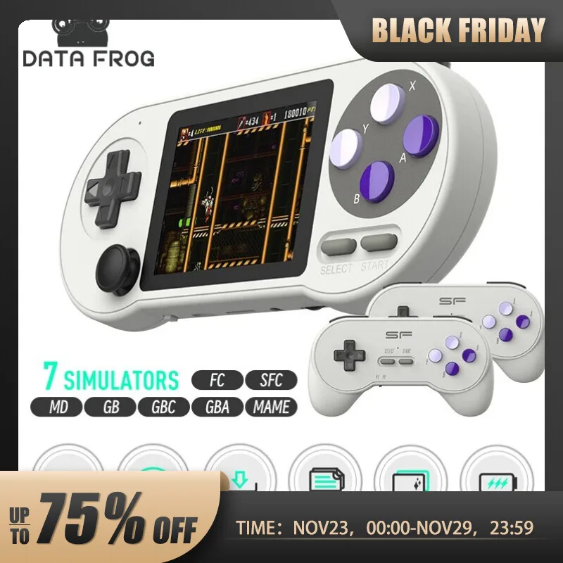   DATA FROG SF2000 Portable Handheld Game Console 3 Inch IPS Retro Game Consoles Built-in 6000 Games Retro Video Games For Kids 