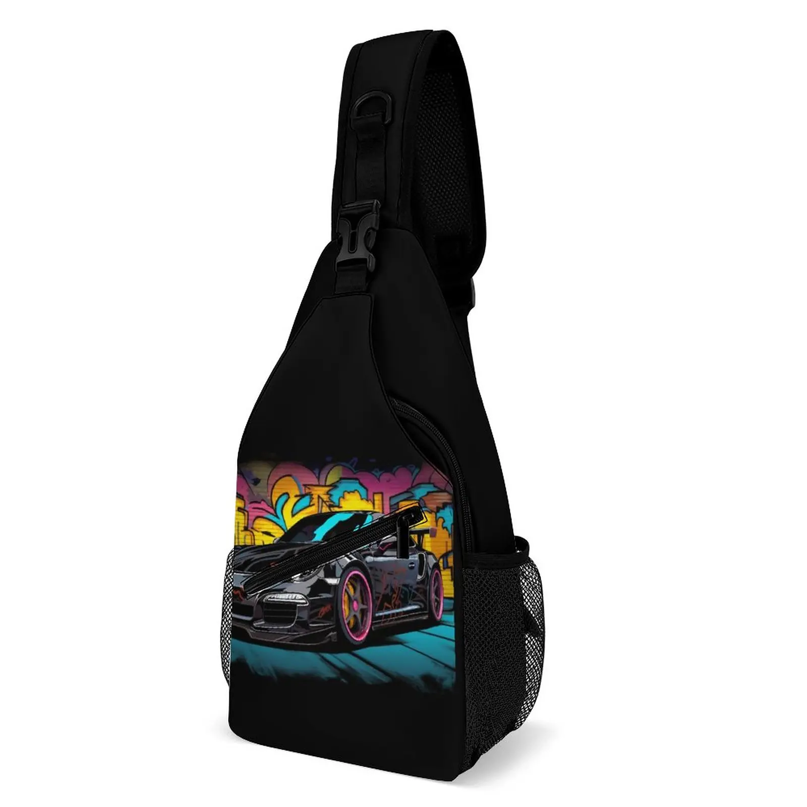 

Classic Sports Car Chest Bags Graffiti Cartoon Graphic Shoulder Bag Novelty Phone Crossbody Bag Cycling Outdoor Style Sling Bags