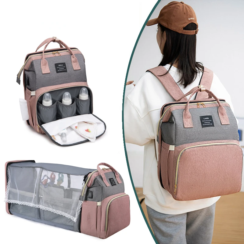 

Outting Folding Mummy Bag Lightweight Portable Folding Crib Bed Large Capacity Backpack Mommy Bag Bolsa Feminina