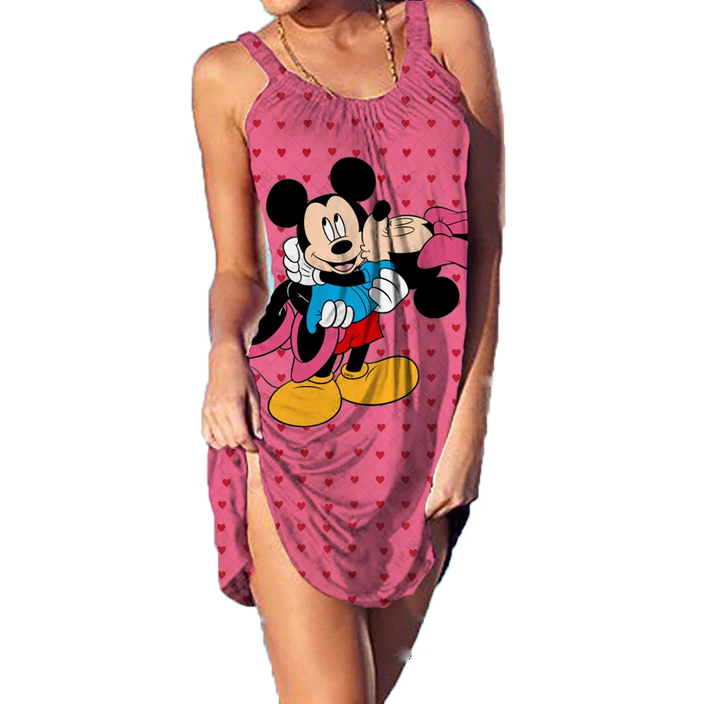 

Minnie Beach Dress Disney 3D digital printing Fashion Cartoon Sleeveless Women Summer Sling Sleeveless Dress Sexy Ladies Loose