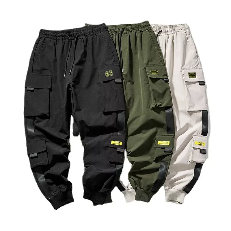 

New Joggers Cargo Pants for Men Casual Hip Hop Pocket Male Trousers Sweatpants Streetwear Ribbons Techwear Pants