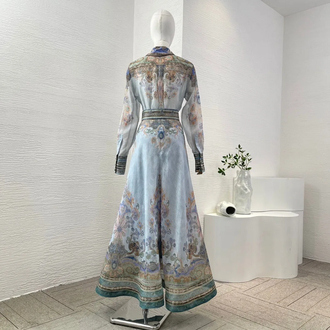 2024 хит продаж осенняя синяя блузка с длинными рукавами и принтом пейсли комплект