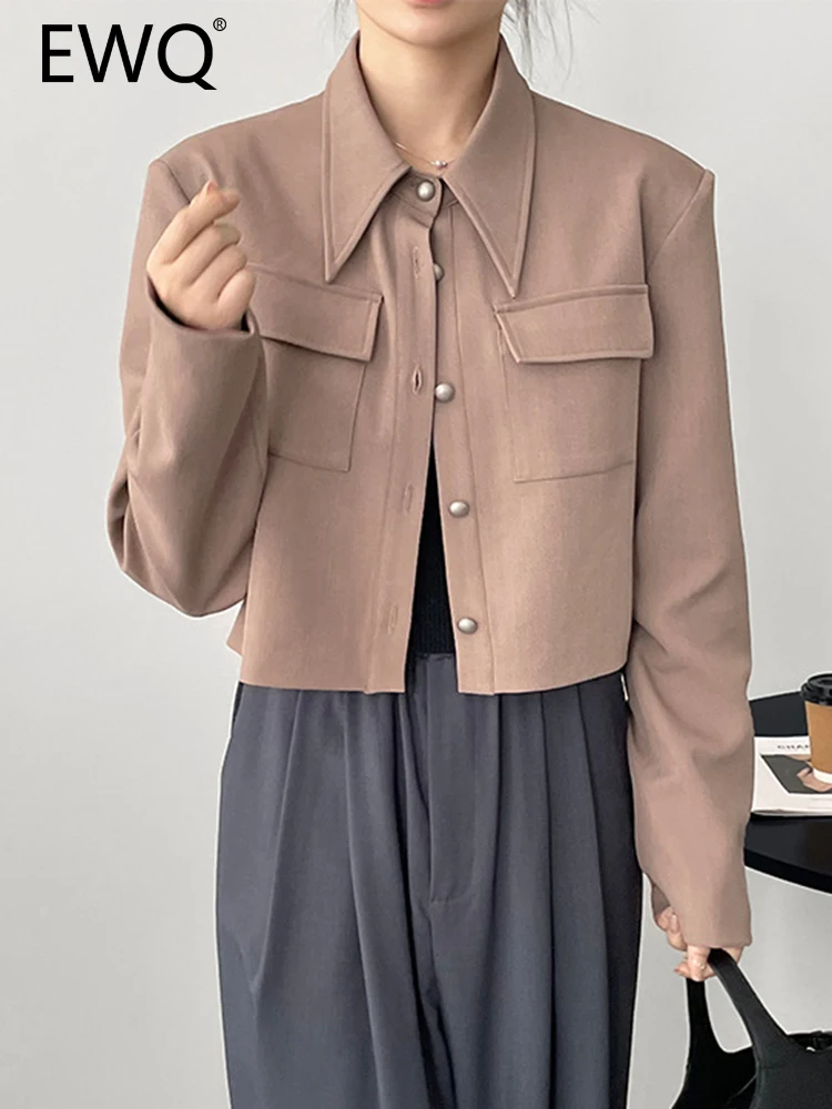 

EWQ Vintage Short Jackets For Women 2023 Autumn New Solid Lapel Single Breasted Long Sleeve Office Lady Female Tops 26D5614