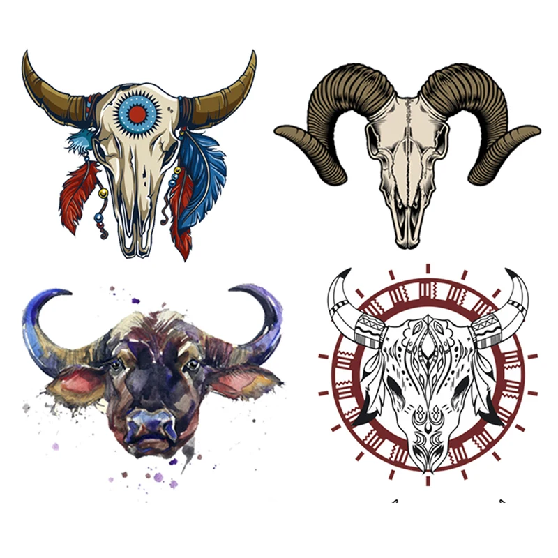 

Punk Biker Sheep Heat Transfer Stickers on Clothes T-shirts Cow Deer Iron on Patches for Clothing Appliques Animals Stickers Diy