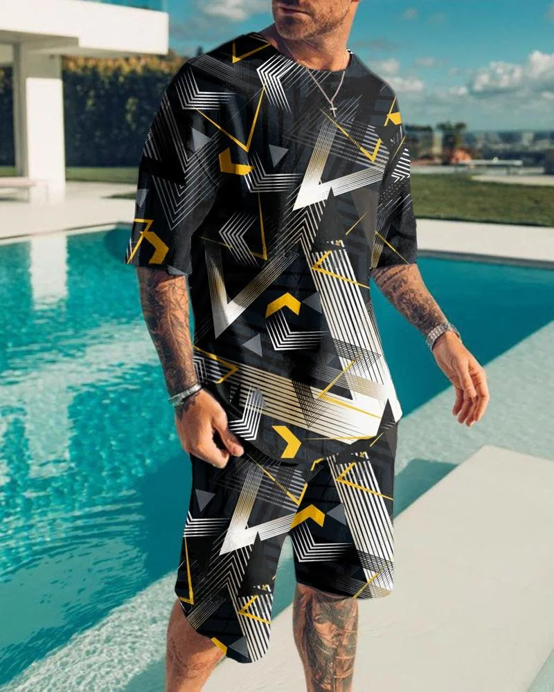

Summer Breathable 3D Printed Casual Sportswear Men's Tracksuit Short Sleeved T-shirt + Sports Shorts Two Piece Set Extra Large