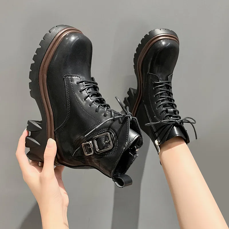 

Женские ботинки на молнии, с круглым носком, из ПУ кожи