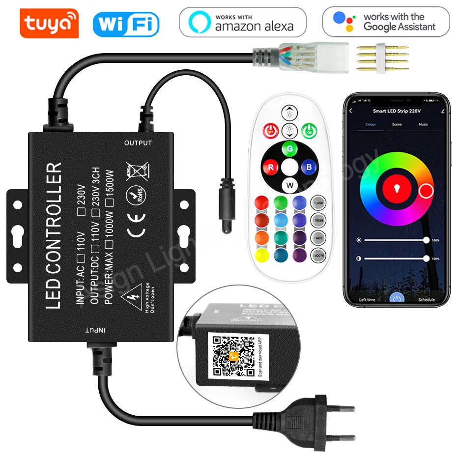 

Tuya Smart Wifi Controller 220V RGB Dimmer 1500W 750W For SMD5050 2835 LED Strip 4Pin Neon Light with EU Plug IR Remote Control