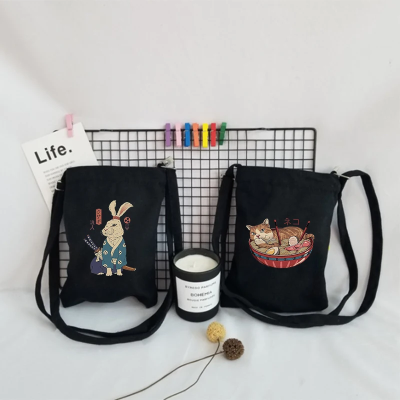 

Samurai cat Canvas Ladies Handbag Messenger Bag Fashion Phone Key Perfume Hand Cream Ladies Shoulder Bag Storage Bag Girls Bag