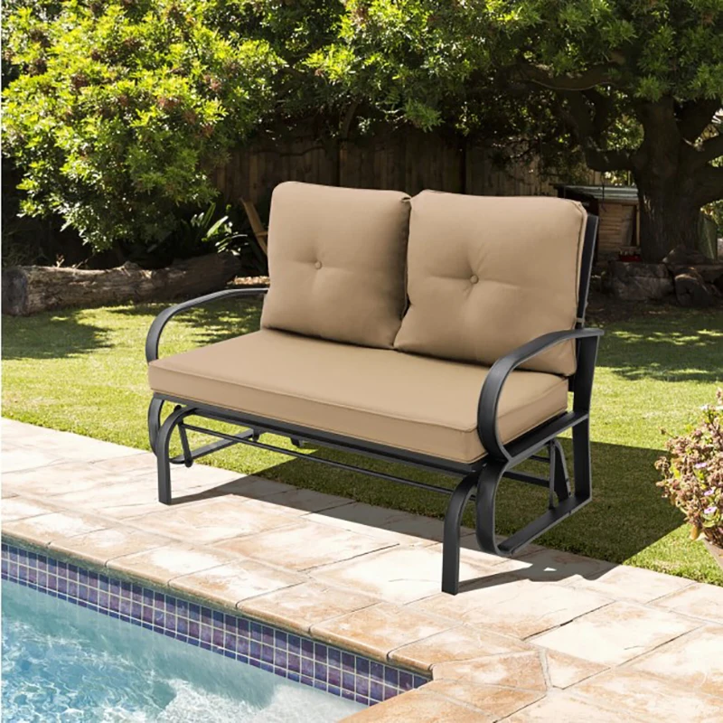 

Patio 2-Person Glider Bench Rocking Loveseat Cushioned Armrest Garden Chair Sofa Double Stool
