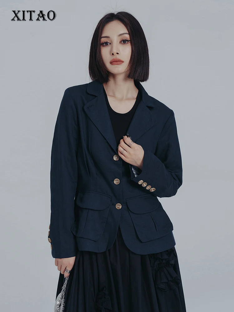 

XITAO Solid Color Vintage Women Blazer Simplicity Fashion Loose Casual Notched Collar Coat New Temperament All-match WMD5731