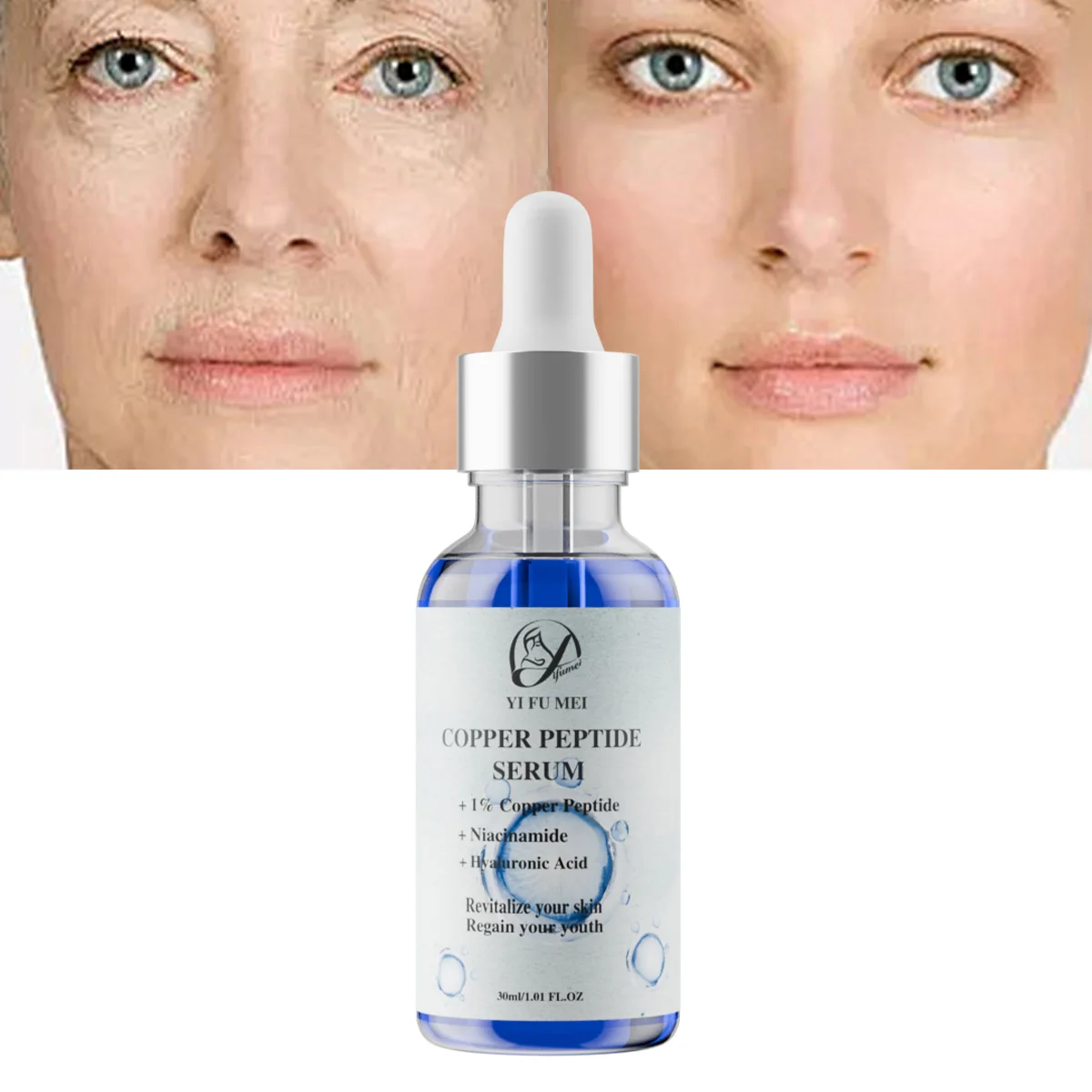 Фото Сыворотка с медным пептидом против старения, тонких линий, возрастных пятен, поврежденный коллаген, гиалуроновая кислота Ghk-cu, медная пептидная сыворотка для кожи лица №1