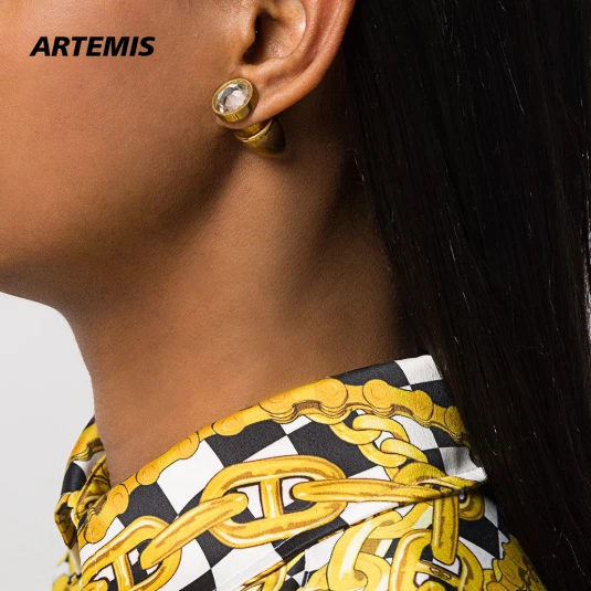 

Большие дизайнерские серьги известного бренда в форме пули с золотым камнем, роскошные женские ювелирные изделия высокого качества