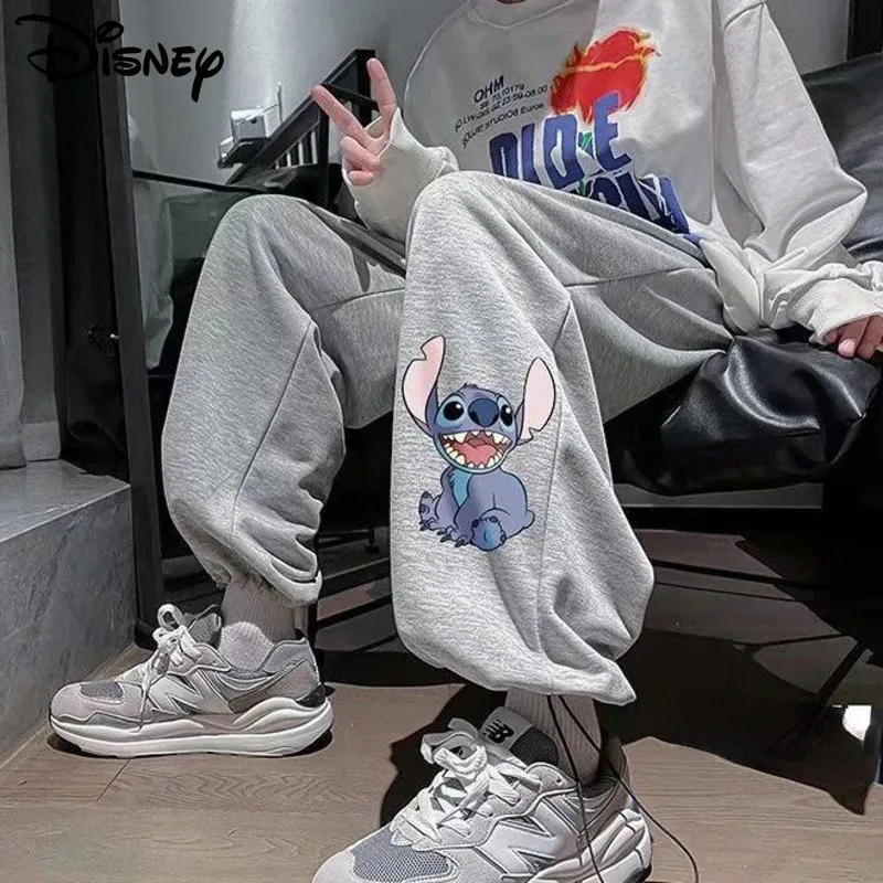 

Спортивные брюки Стич Disney, свободные прямые брюки в стиле оверсайз с ремешками для ног, модель Y2k на весну и осень