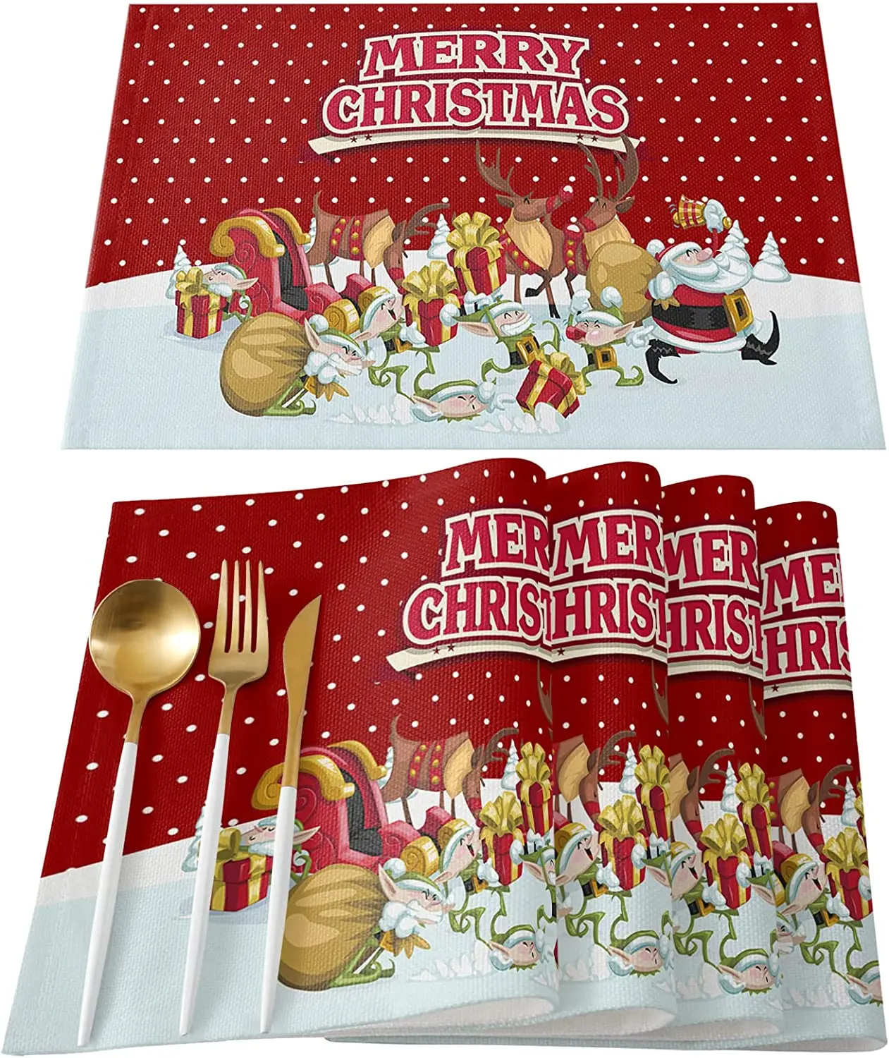

Christmas Placemats Set of 4 Merry Christmas Gnome Santa Reindeer on Red Background Table Place Mats Heat Insulation Table Mats
