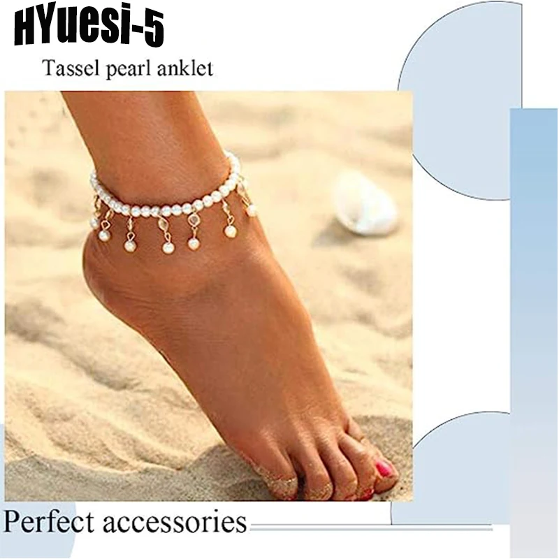 

Temperament Pearl Anklet Women Girl Bohemian Beach Crystal Tassel Beaded Feet Chain Fashion Accessories Foot Jewelry Gifts