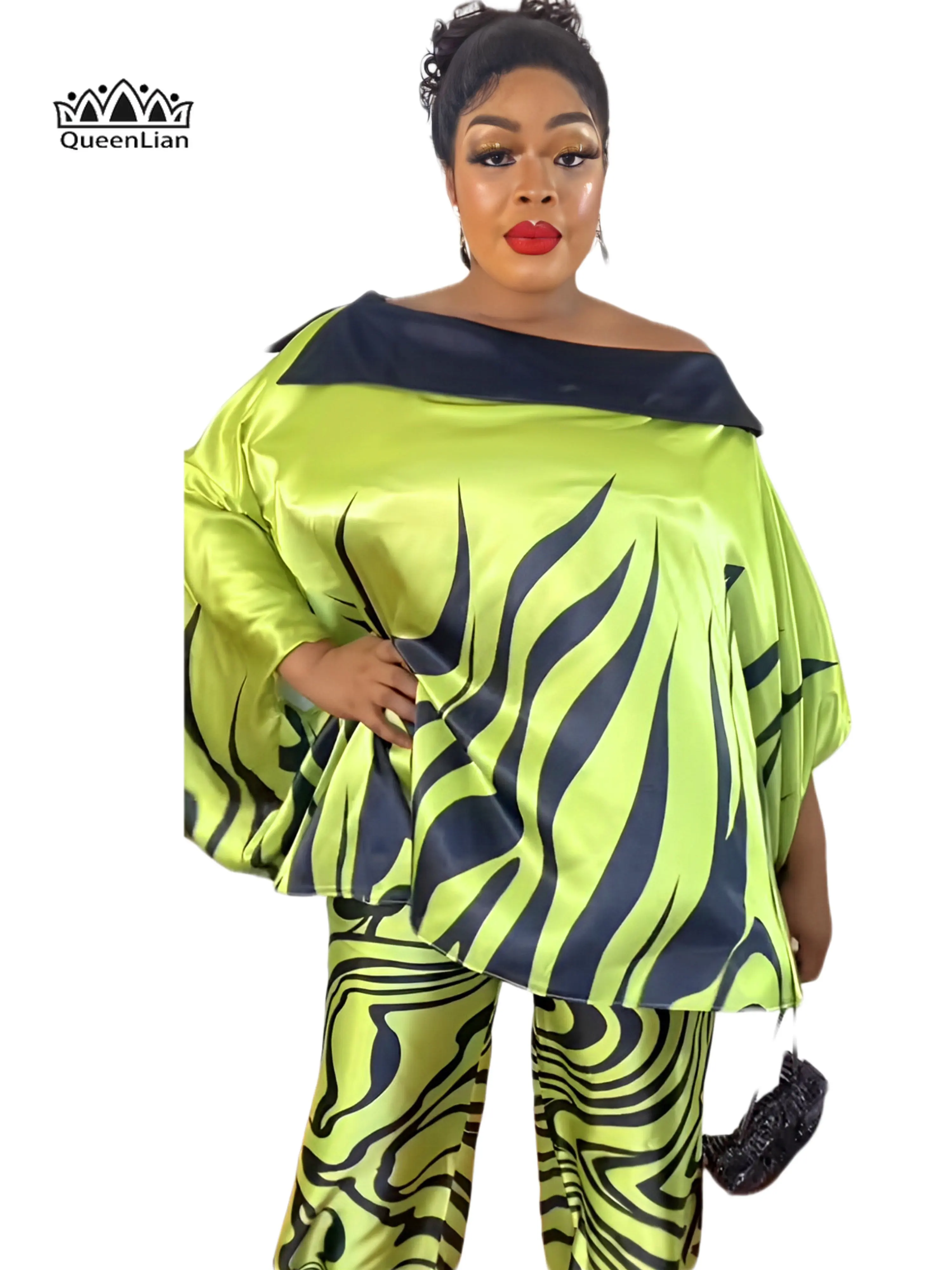Batshirt Loose Top Flared Trouser Print Oversized  Fashion Party Suit  Africa Dress for Women