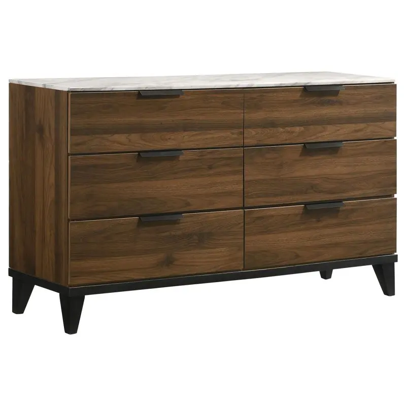 

6-drawer Dresser Walnut Brown with Faux Marble